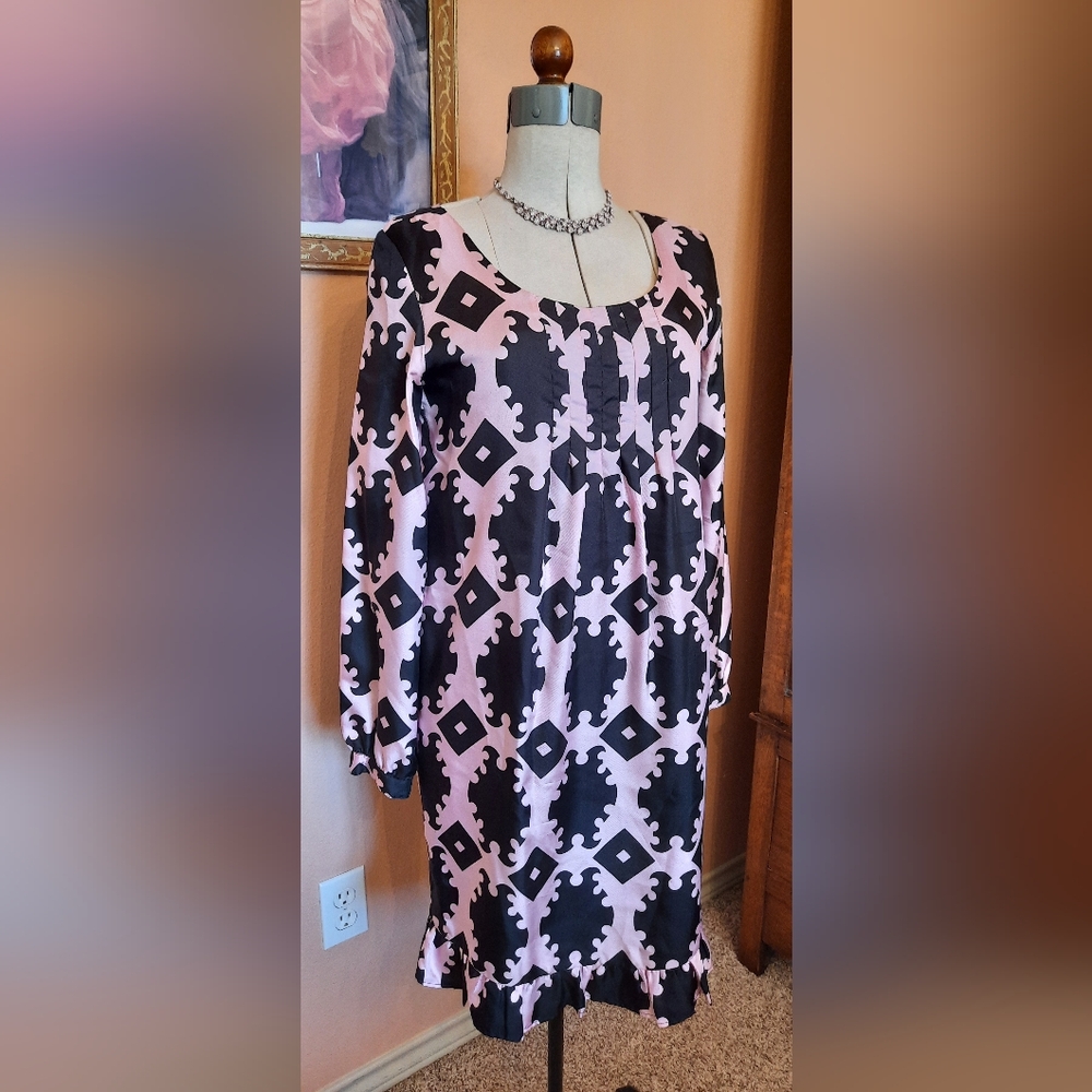 Skirting Around Black and Pink Silk Midi Dress